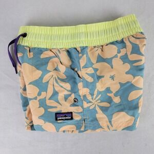 Patagonia Girls Small Costa Rica Baggies Swim Shorts Floral Peach Blue Yellow